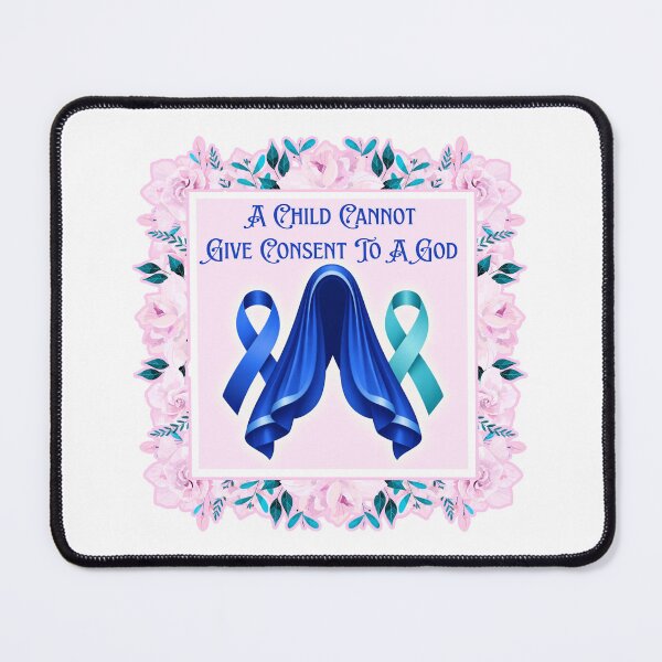 Item preview, Feminist Mary - Survivor Awareness Ribbons - Blue Teal - Pink Flowers designed and sold by EvergreenRevolt.