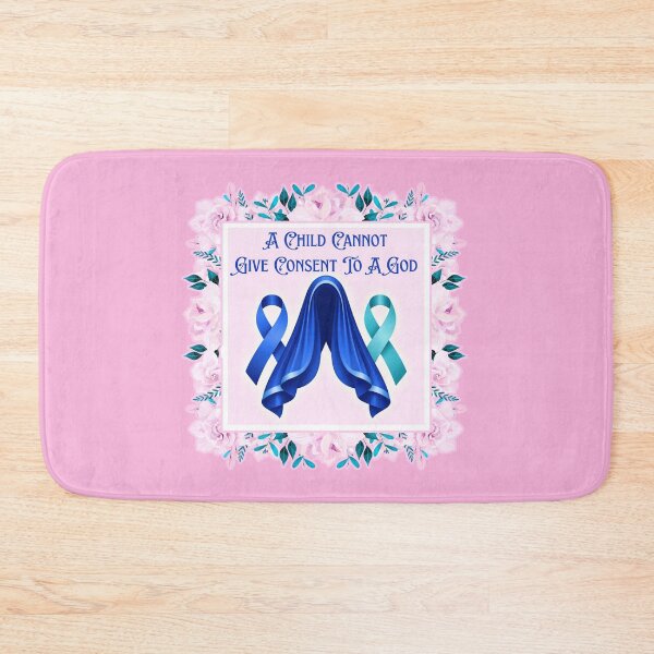 Item preview, Feminist Mary - Survivor Awareness Ribbons -  Blue Teal - Pink Flowers designed and sold by EvergreenRevolt.