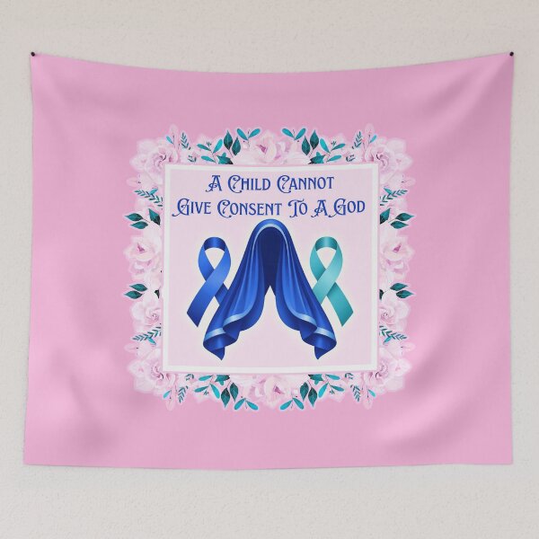 Item preview, Feminist Mary - Survivor Awareness Ribbons -  Blue Teal - Pink Flowers designed and sold by EvergreenRevolt.