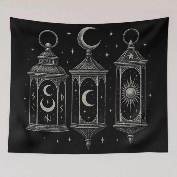 Item preview, Celestial Lanterns Illustration – Moon and Sun Gothic Symbol Art designed and sold by Mouraludia.