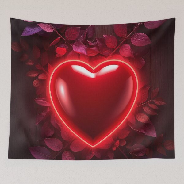 Item preview, Glowing Red Heart 3D Art – Luxury Neon Heart on Dark Wooden Background designed and sold by Impact-Art.