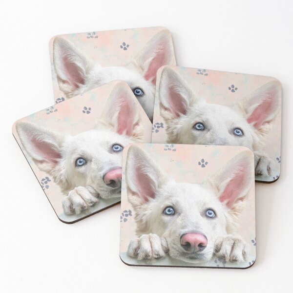 Item preview, White German Shepherd Peeking over Wall 01 designed and sold by Elisabeth Lucas.