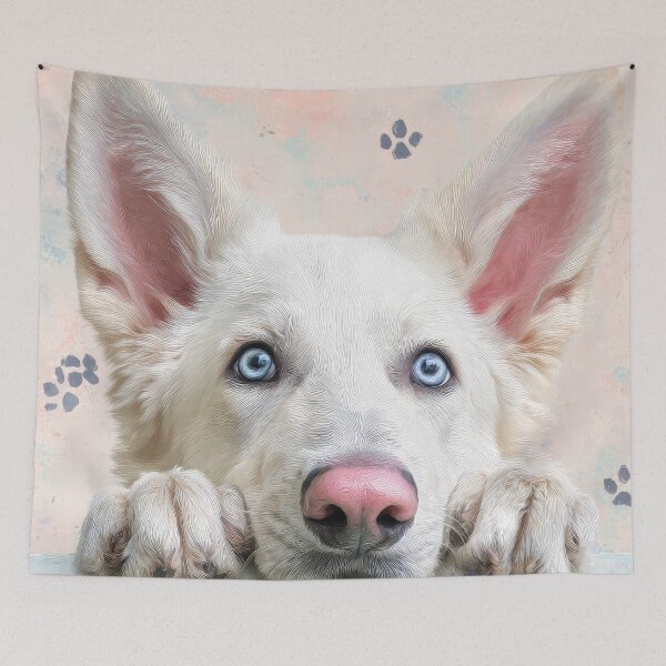 Item preview, White German Shepherd Peeking over Wall 01 designed and sold by Elisabeth Lucas.