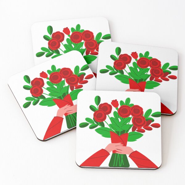 Item preview, A bouquet of red roses held by hands on a grey background designed and sold by Jirada.