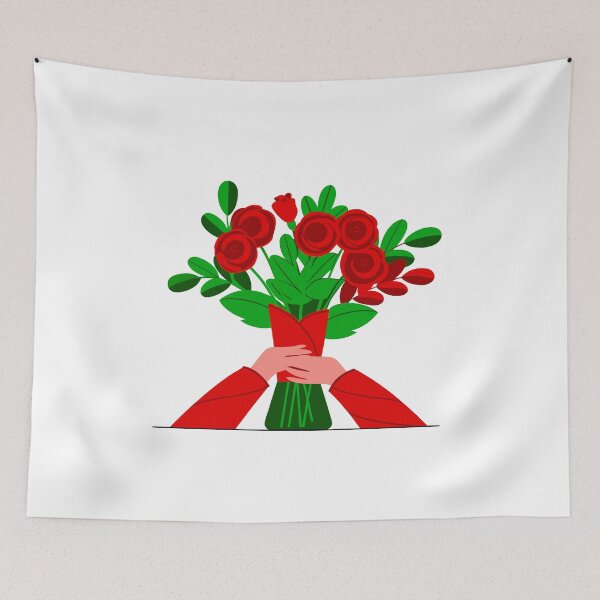 Item preview, A bouquet of red roses held by hands on a grey background designed and sold by Jirada.