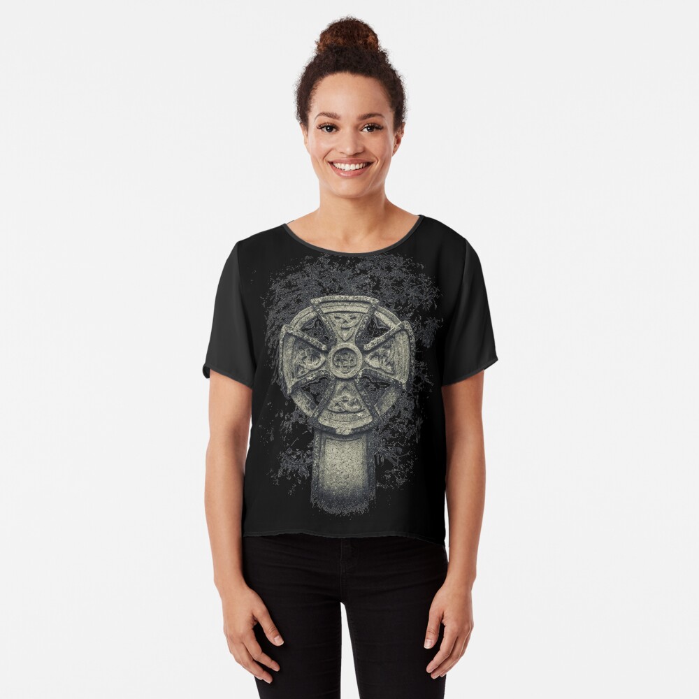 Celtic Cross Graveyard Cemetery Viking Knot Traditional Manx Design Chiffon Top