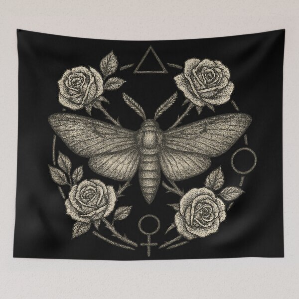 Item preview, Sacred Moth and Roses – Gothic Symbolic Botanical Illustration designed and sold by Mouraludia.