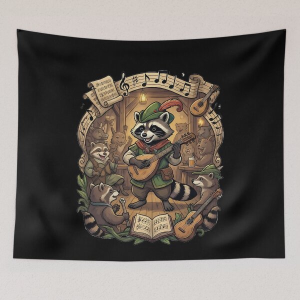 Item preview, Whimsical Raccoon Bard Fantasy Folk Musician Tavern designed and sold by k3rstman1.