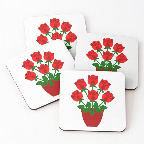 Item preview, Beautiful bouquet of six red roses in a red vase illustration designed and sold by Jirada.