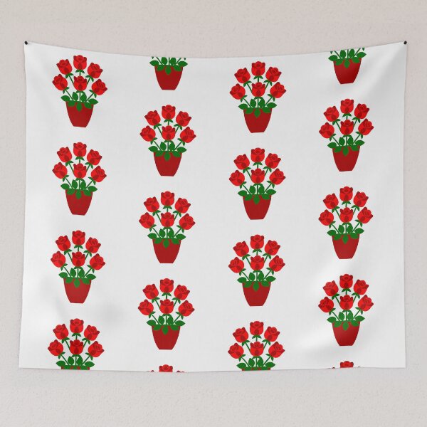 Item preview, Beautiful bouquet of six red roses in a red vase illustration designed and sold by Jirada.