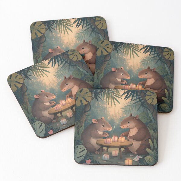 Item preview, Valentine’s Armadillo & Tapir Couple • Whimsical Rainforest Heart Prep Art designed and sold by WildlifeWhimsy.