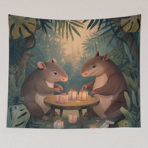 Item preview, Valentine’s Armadillo & Tapir Couple • Whimsical Rainforest Heart Prep Art designed and sold by WildlifeWhimsy.