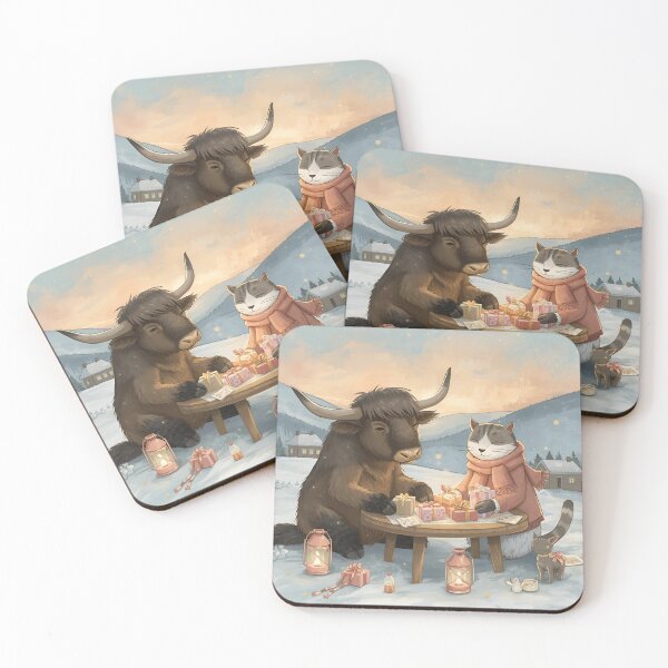 Item preview, Valentine’s Yak & Cat Couple • Whimsical Highland Heart Prep Art designed and sold by WildlifeWhimsy.