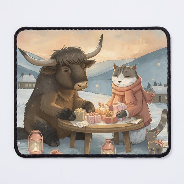 Item preview, Valentine’s Yak & Cat Couple • Whimsical Highland Heart Prep Art designed and sold by WildlifeWhimsy.