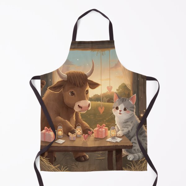 Item preview, Valentine’s Ox & Cat Couple • Whimsical Countryside Heart Prep Art designed and sold by WildlifeWhimsy.