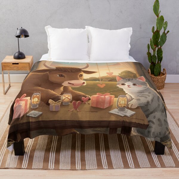 Item preview, Valentine’s Ox & Cat Couple • Whimsical Countryside Heart Prep Art designed and sold by WildlifeWhimsy.