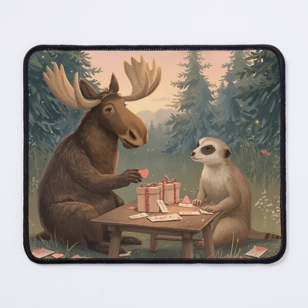 Item preview, Valentine’s Moose & Meerkat Couple • Whimsical Meadow Heart Prep Art designed and sold by WildlifeWhimsy.