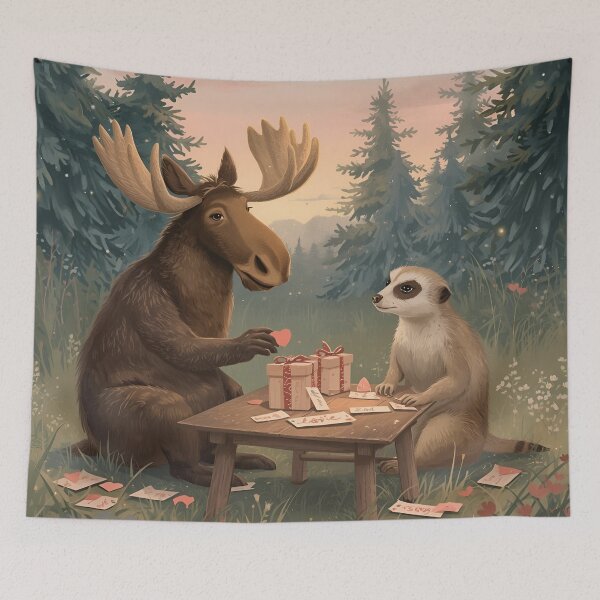Item preview, Valentine’s Moose & Meerkat Couple • Whimsical Meadow Heart Prep Art designed and sold by WildlifeWhimsy.