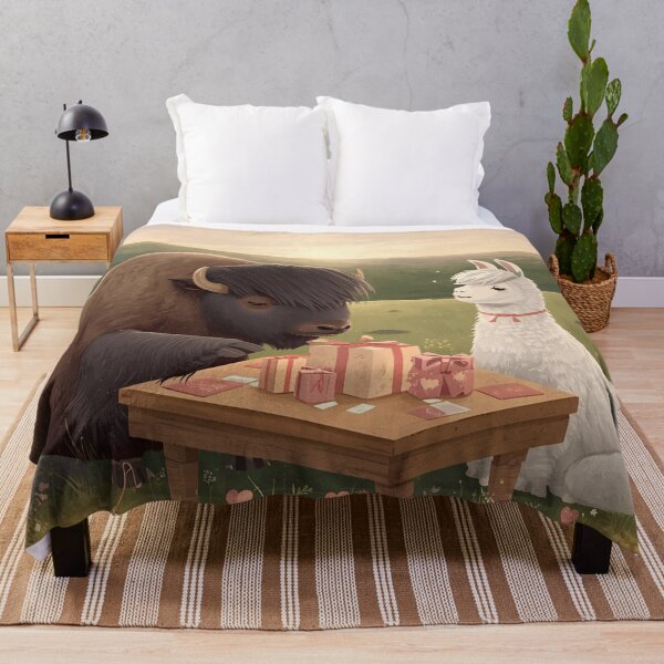 Item preview, Valentine’s Bison & Alpaca Couple • Whimsical Highland Heart Prep Art designed and sold by WildlifeWhimsy.