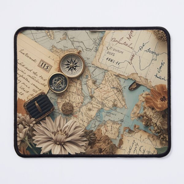 Item preview, Vintage Antique Map and Compass Travel Collage designed and sold by LakLuxe studio .
