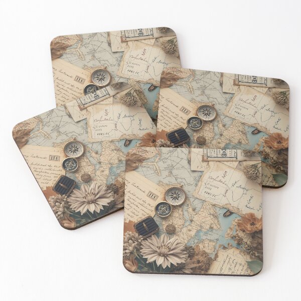 Item preview, Vintage Antique Map and Compass Travel Collage designed and sold by LakLuxe studio .