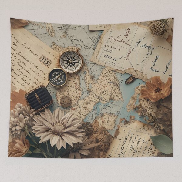 Item preview, Vintage Antique Map and Compass Travel Collage designed and sold by LakLuxe studio .
