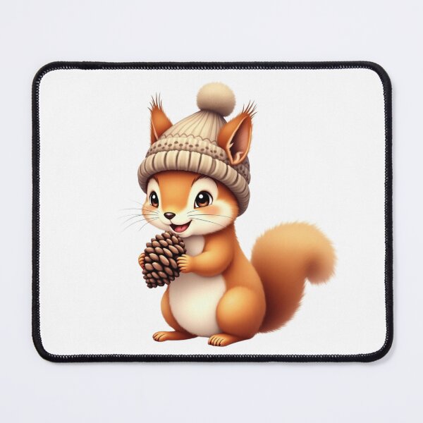 Item preview, A whimsical cartoon illustration of a cute orange squirrel holding a large nut in its paws on a white background designed and sold by PWDigitalArt.