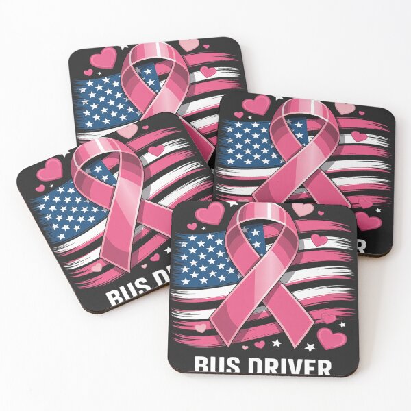 Item preview, Bus Driver American Flag Pink Ribbon Breast Cancer Awareness designed and sold by BlueCreator-inc.