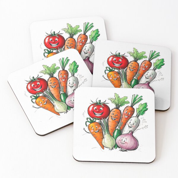 Item preview, Cartoon Vegetables Carrots Potatoes Onions with Cute Smiling Faces Isolated on Black designed and sold by PWDigitalArt.