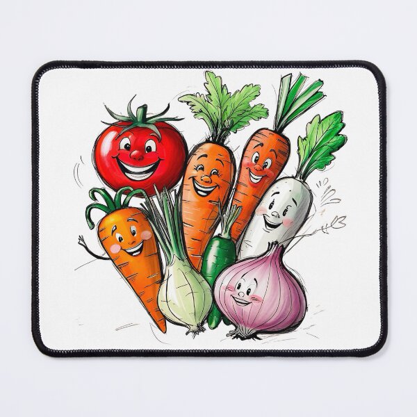 Item preview, Cartoon Vegetables Carrots Potatoes Onions with Cute Smiling Faces Isolated on Black designed and sold by PWDigitalArt.