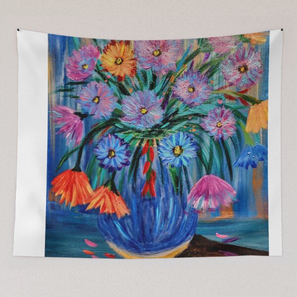 Item preview, Whimsical Blue: Purple & Orange Wildflowers designed and sold by kkartwork.