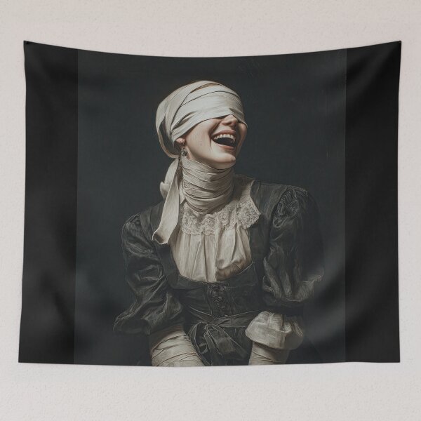 Item preview, Blindfolded Woman Laughing in Dark Victorian Dress designed and sold by Shannon Hilson.