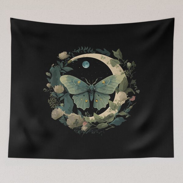 Item preview, Cottagecore Moth Moon & Flowers designed and sold by fanzymukump.
