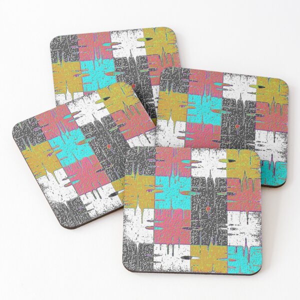 Item preview, multi colored distressed squares geometric abstract design designed and sold by SmashingDeals.