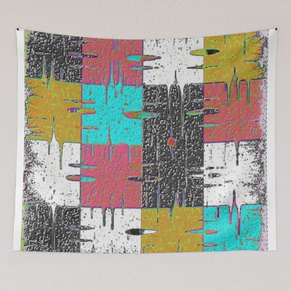 Item preview, multi colored distressed squares geometric abstract design designed and sold by SmashingDeals.