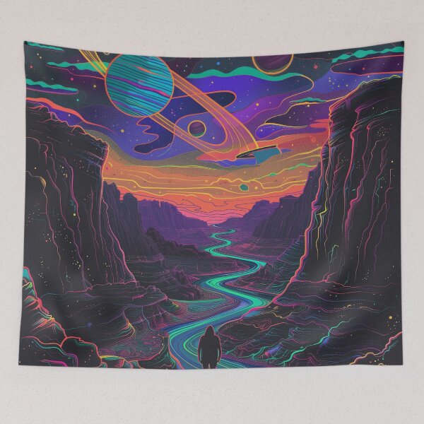 Item preview, Psychedelic Canyon Space Landscape Neon Cosmic River Wall Art designed and sold by ArgentoArt.