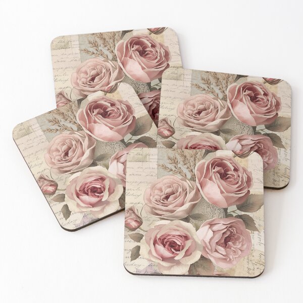 Item preview, Vintage Pink Roses with Antique Handwritten Script designed and sold by LakLuxe studio .