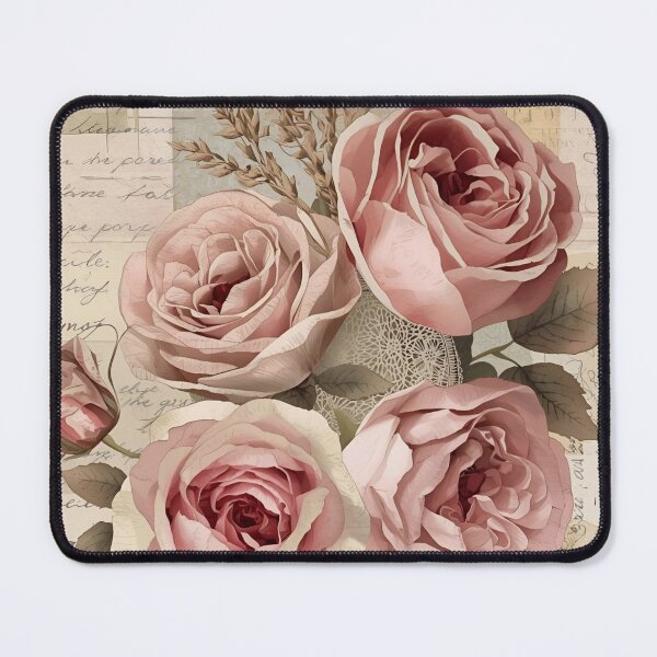 Item preview, Vintage Pink Roses with Antique Handwritten Script designed and sold by LakLuxe studio .