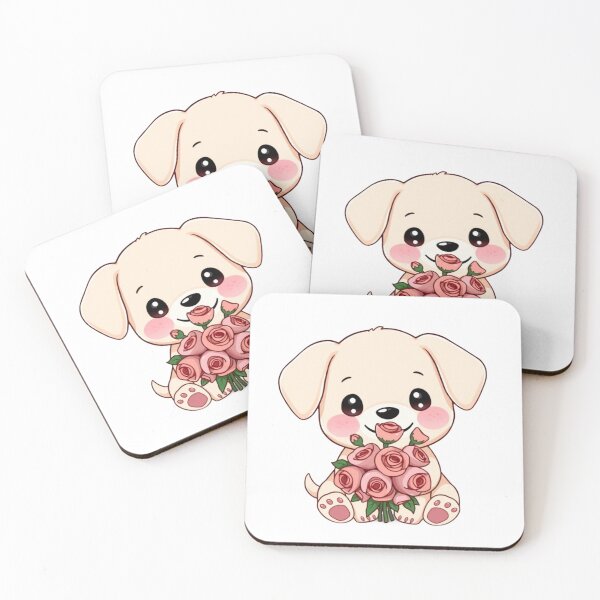 Item preview, ? Cute Puppy Holding Rose Bouquet | Kawaii Dog Love Illustration for POD & Gifts designed and sold by CozyPops.
