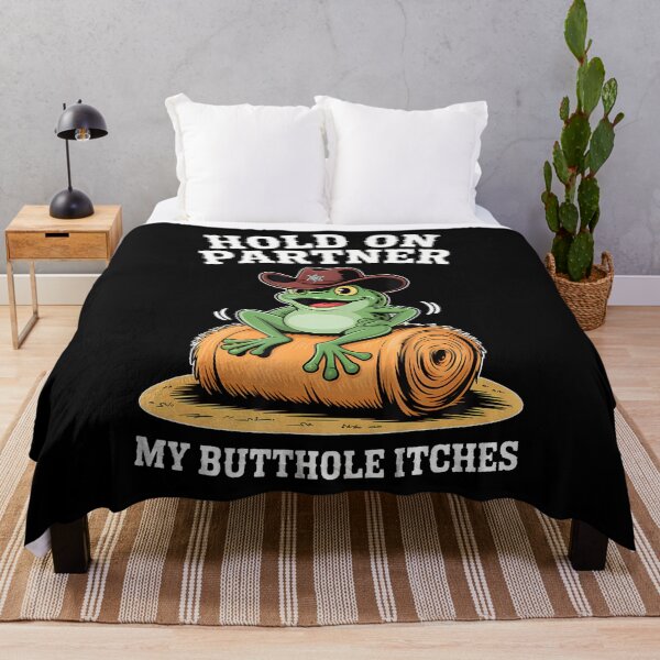 Item preview, Hold On Partner My Butthole Itches Funny Frog Humor Meme designed and sold by huftyfnruppe.