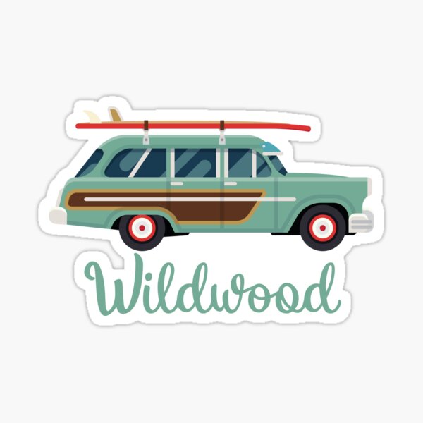 Wildwood, NJ Retro Beach Surf Wagon Souvenir Sticker