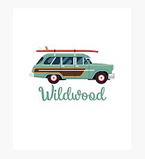 Wildwood, NJ Retro Beach Surf Wagon Souvenir Photographic Print