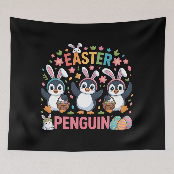 Item preview, Easter Penguin Three Cute Bunny Penguins Hunting Eggs designed and sold by AsteriskDatBArt.