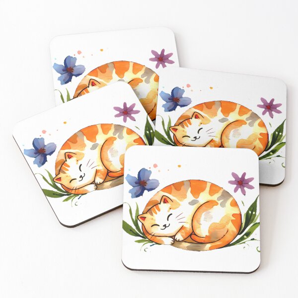 Item preview, Sleeping Cat in Bloom – Watercolor Floral Calm designed and sold by meesub.