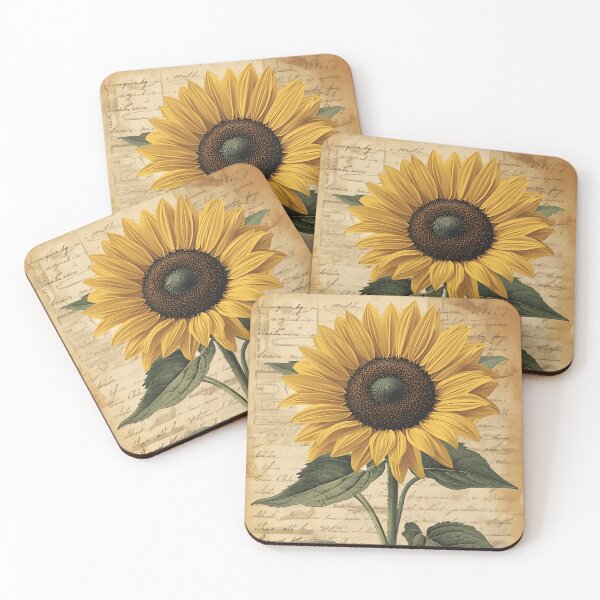 Item preview, Vintage Sunflower Botanical Illustration on Antique Script designed and sold by LakLuxe studio .