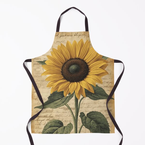 Item preview, Vintage Sunflower Botanical Illustration on Antique Script designed and sold by LakLuxe studio .