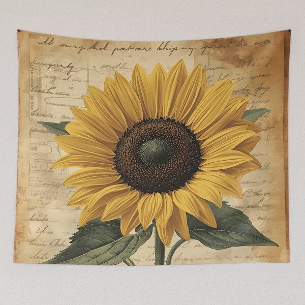 Item preview, Vintage Sunflower Botanical Illustration on Antique Script designed and sold by LakLuxe studio .