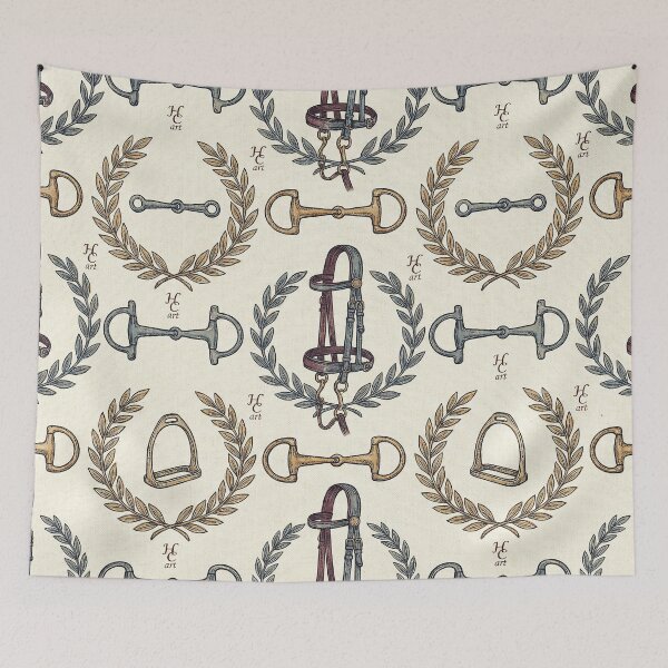 Item preview, Vintage Equestrian Pattern: Horse Bridle, Stirrups & Laurel Wreath designed and sold by Hen-C-Art.