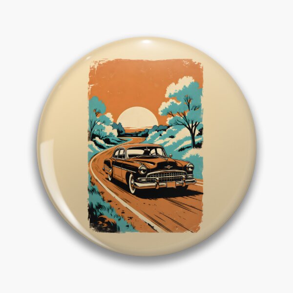 Item preview, Retro Road Trip Sunset – Vintage Car on Scenic Winding Route designed and sold by SplashTastic.