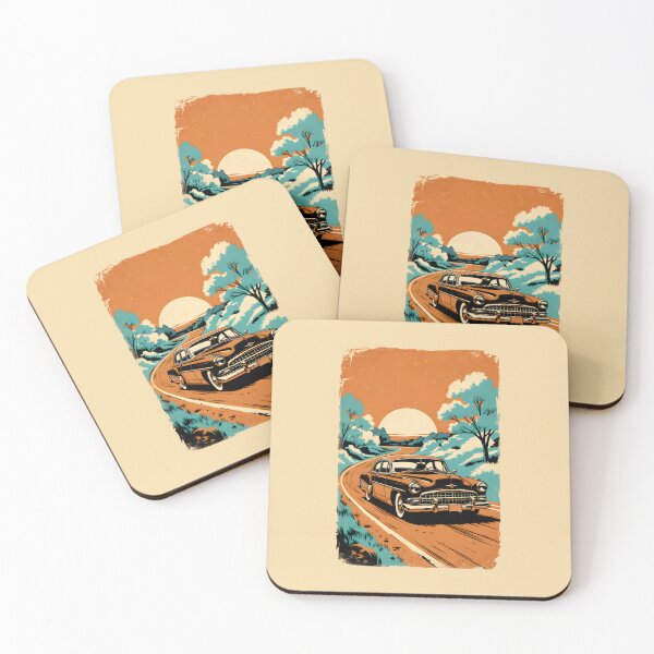 Item preview, Retro Road Trip Sunset – Vintage Car on Scenic Winding Route designed and sold by SplashTastic.